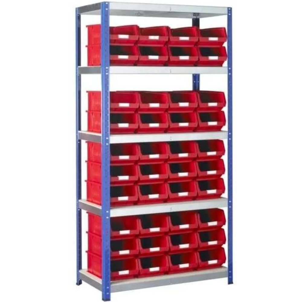 BSS Red Storage Bin and Standard Shelving System – Includes 40 Bins