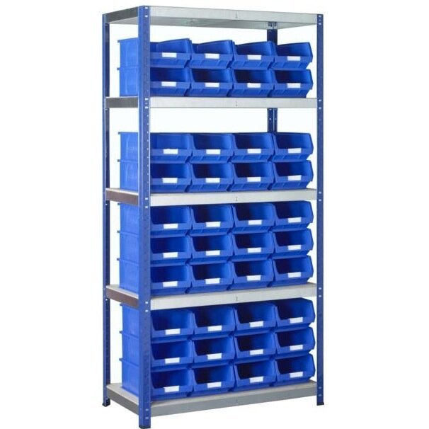 BSS Blue Storage Bin and Standard Shelving System – Includes 40 Bins