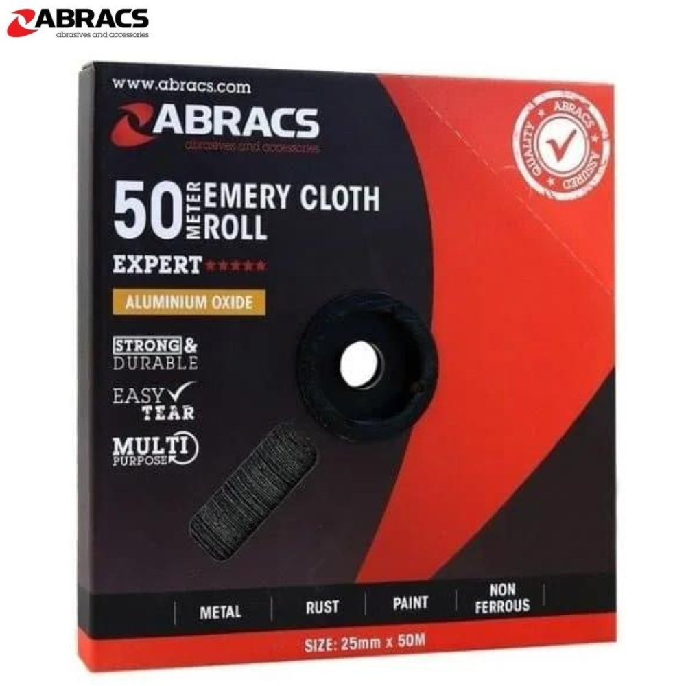 ABRACS Emery Cloth Roll 25mm (P40 – P150) – 50m