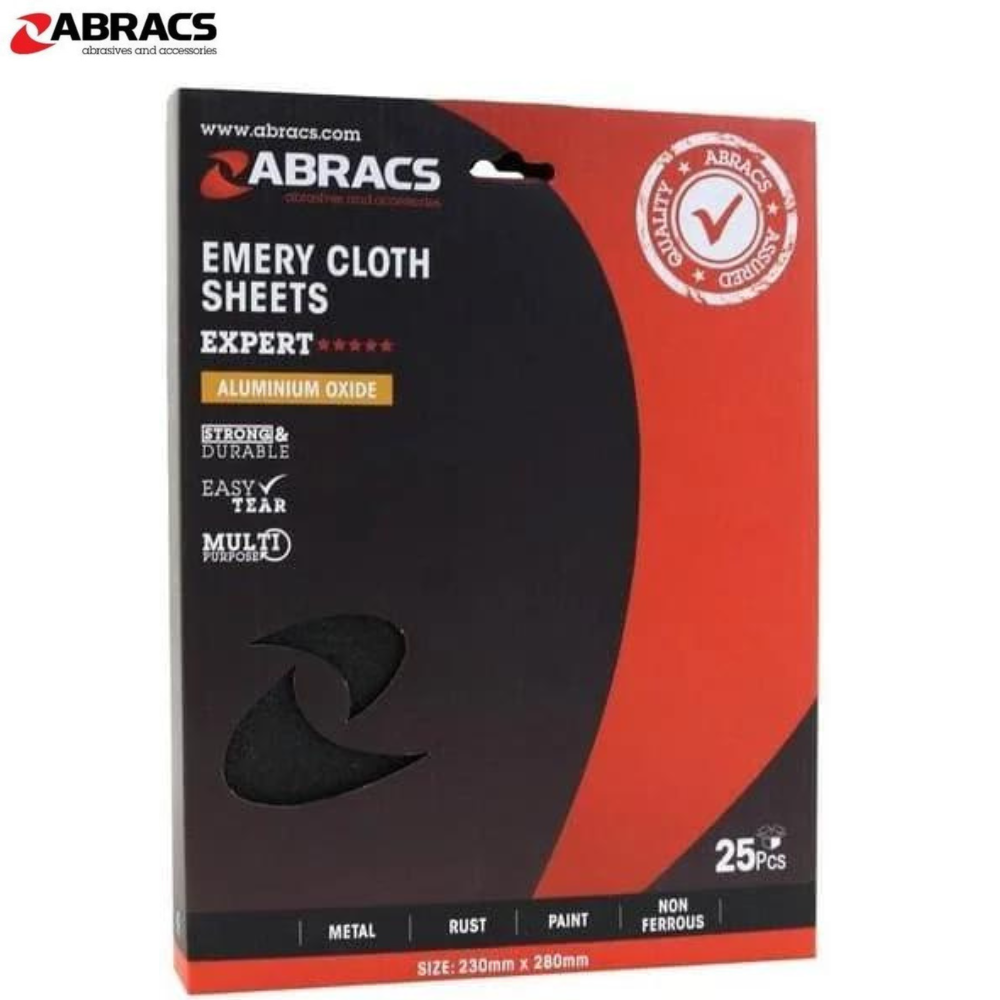 ABRACS Emery Cloth Sheets (P40 – P150) – 25 Pack