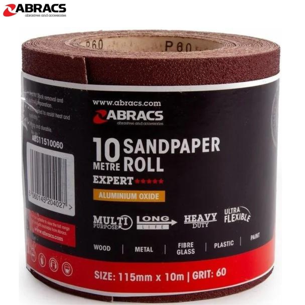 ABRACS Sandpaper Roll – 115mm | (P40 – P120) – 10m