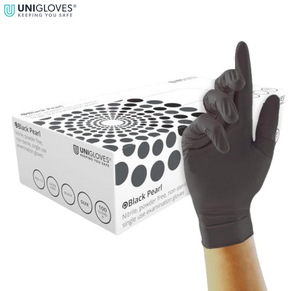 UNIGLOVES Powder Free Black Pearl Nitrile Disposable Gloves