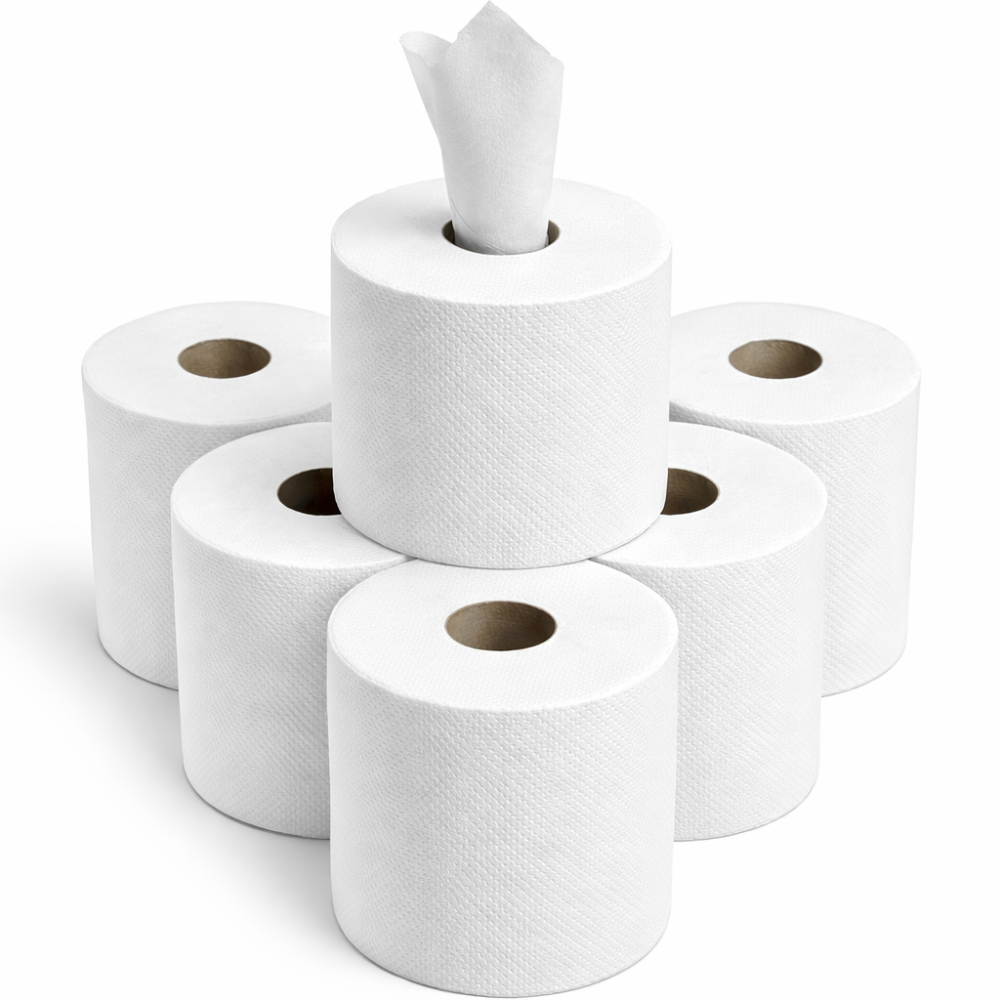 White Centre Feed Rolls Embossed Paper Towels 2 Ply – 6 Pack