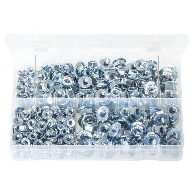 Assorted Box Serrated Flange Nuts – Metric (M5 – M12) – 330 Pieces