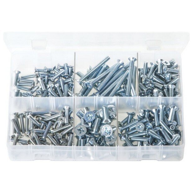 Assorted Box Machine Screws (Body Screws) Countersunk, Pozi – Metric – 250 Pieces