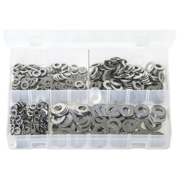 Assorted Box Stainless Steel Flat Washers – Metric (M5 – M10) – 650 Pieces