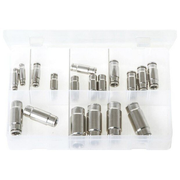 Assorted Box Brass Push-Fit Couplings – Straights, Metric – 18 Pieces