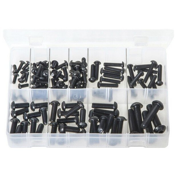 Assorted Box Socket Screws, Button Head – Metric Black (M5 – M10) – 115 Pieces