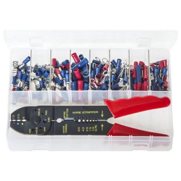 Assorted Box Terminals Insulated – Red & Blue with Crimping Pliers – 206 Pieces