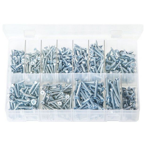 Assorted Box Self-Tapping Screws Countersunk – Pozi – 550 Pieces