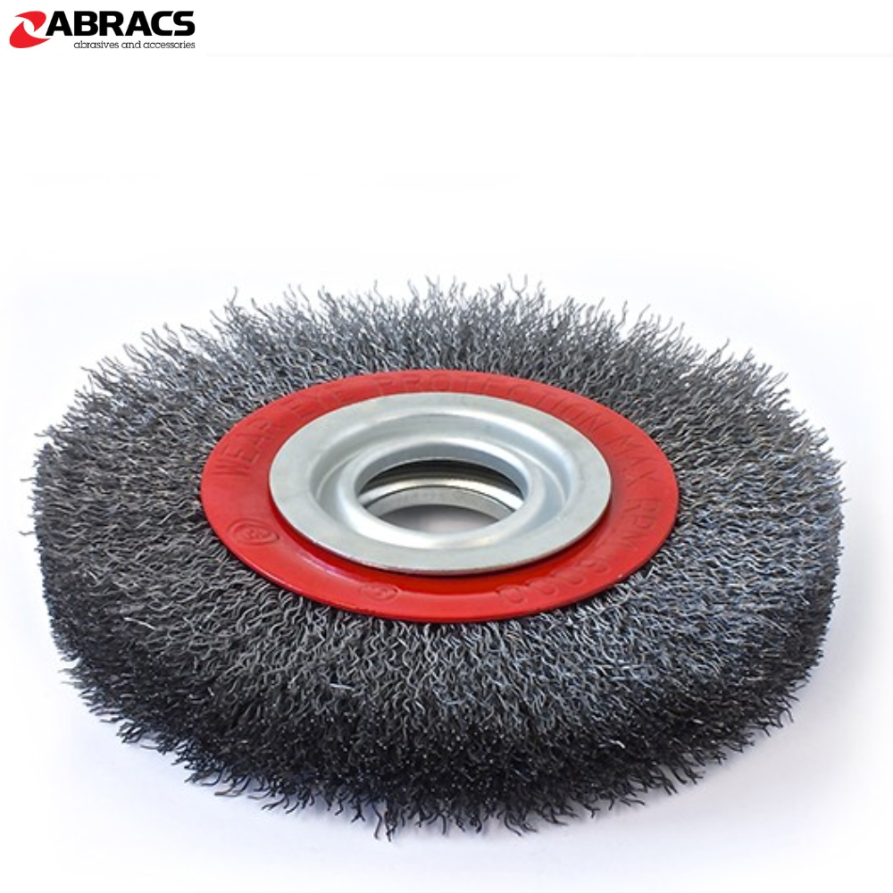 ABRACS Wire Bench Brush 200mm – Crimped Steel Grinder Wheel