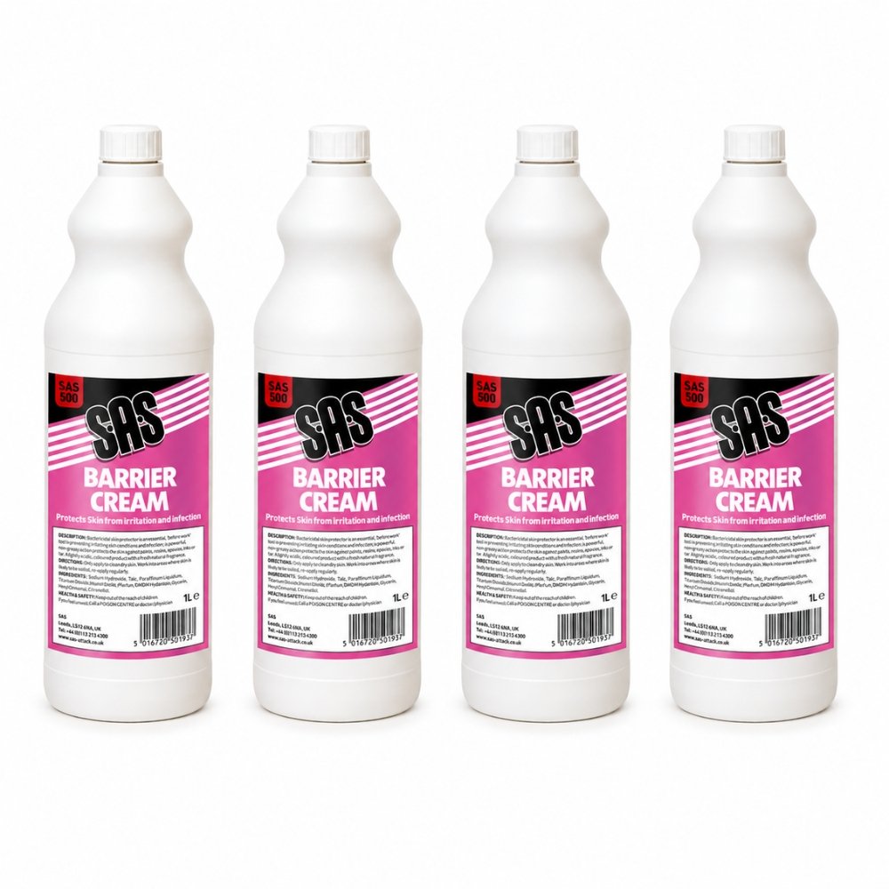 SAS Barrier Cream 1 Litre Pack of 4 – Pre-work skin protection against paints, resins, inks, epoxies, and tars