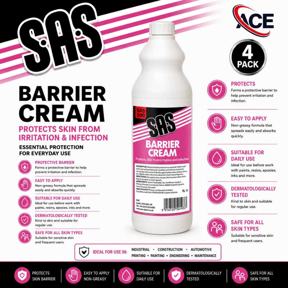 SAS Barrier Cream 1 Litre – Protective skin barrier cream for preventing irritation from paints, resins, epoxies and industrial contaminants