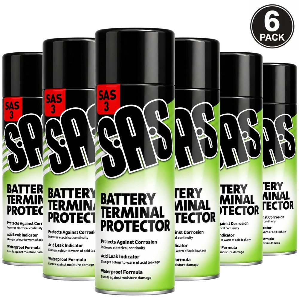 SAS Battery Terminal Protector Spray 500ml Pack of 6 for automotive workshop and industrial battery maintenance