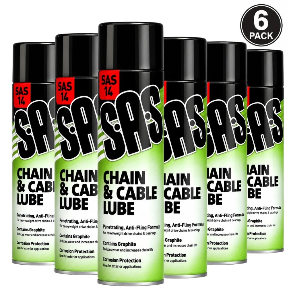 SAS Chain & Cable Lube 500ml Pack of 6 for workshops, motorcycles, industrial machinery and fleet maintenance