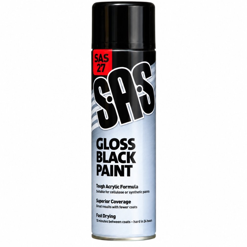 SAS Gloss Black Spray Paint – 500ml (Pack of 6)