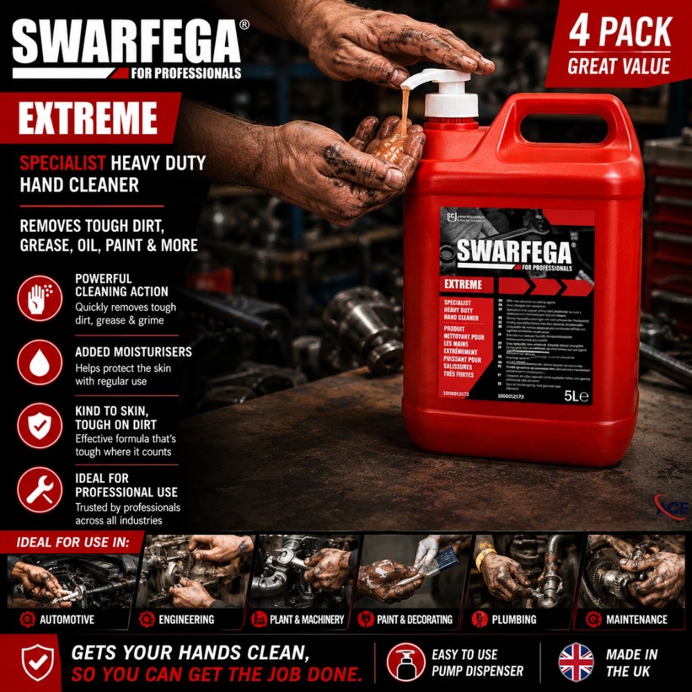 SWARFEGA Extreme Heavy Duty Hand Cleaner being used to remove oil grease and industrial contaminants from hands