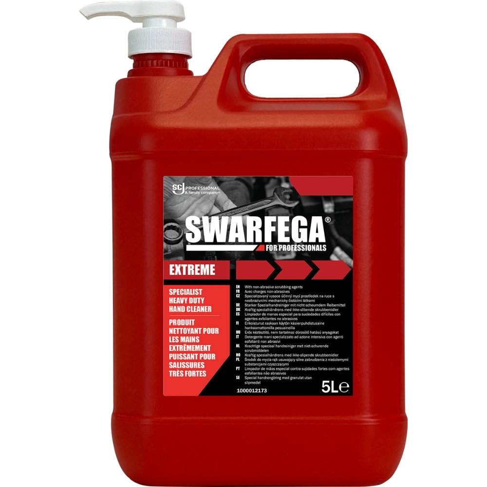 SWARFEGA Extreme Heavy Duty Hand Cleaner 5 Litre Pack of 4 with pump dispenser for removing oil, grease, tar, inks and industrial grime