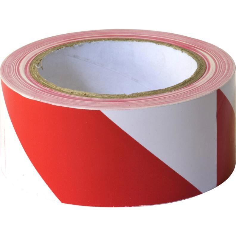 Hazard Warning Adhesive Tape – White/Red – 50mm