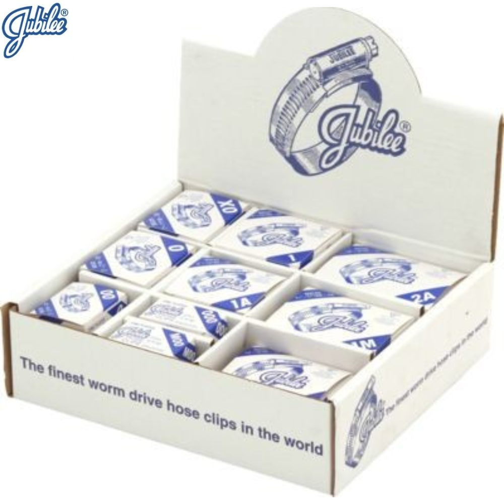 JUBILEE Hose Clips In Branded Boxes In Handypack Dispenser – 100 Piece Set