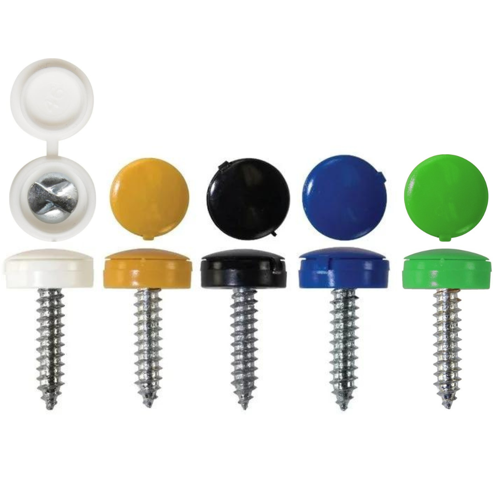 Security Number Plate Fasteners – 4.2 x 19mm – Self-Tappers with Hinged Caps