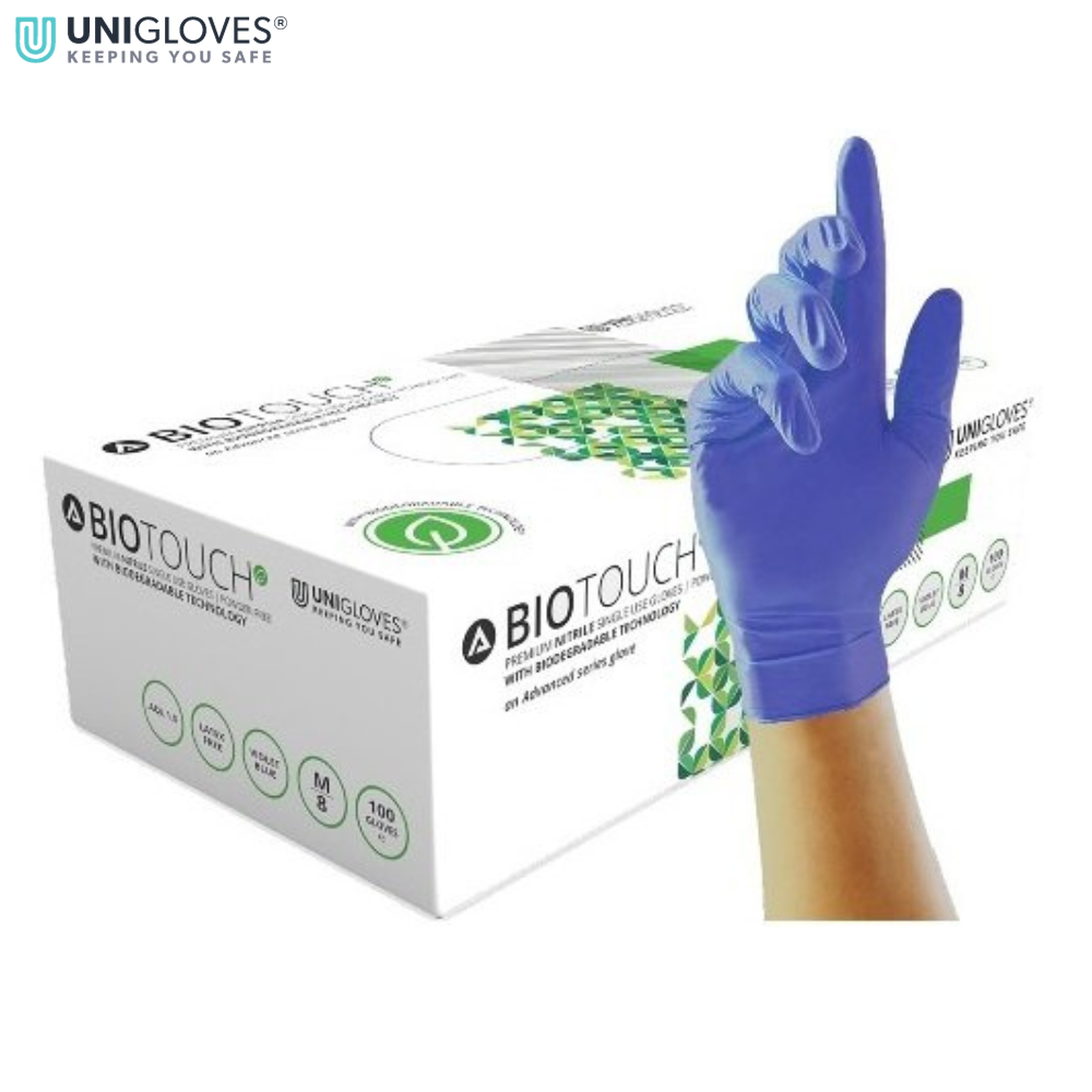 UNIGLOVES BIO-TOUCH Powder Free Purple Nitrile BIODEGRADABLE Disposable Gloves