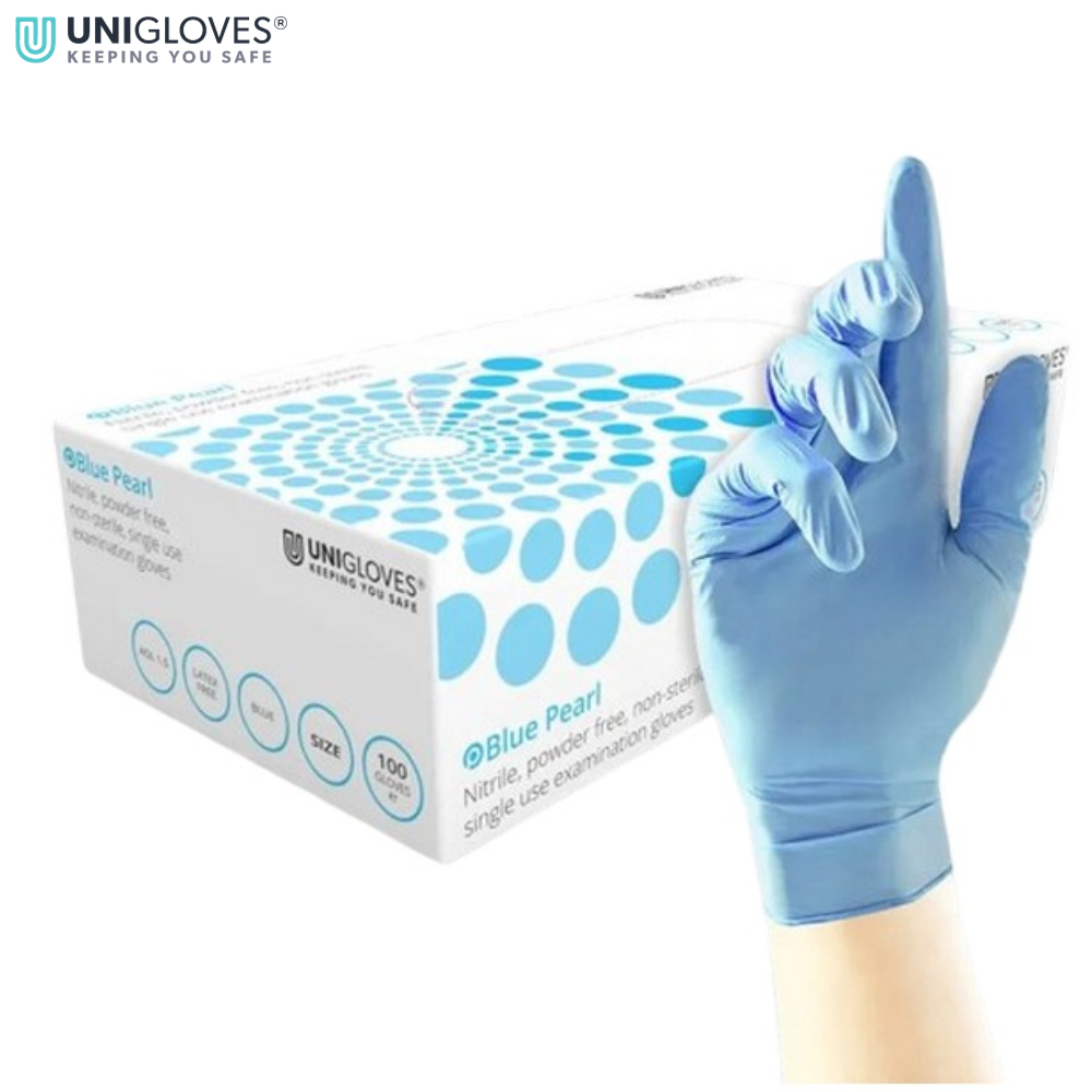 UNIGLOVES Powder Free Blue Pearl Nitrile Disposable Gloves