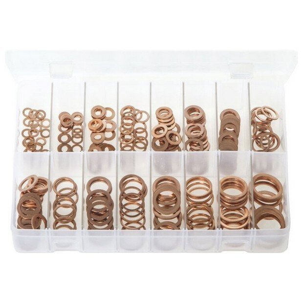Assorted Box Copper Sealing Washers – Metric – (M5 – M20) – 250 Pieces