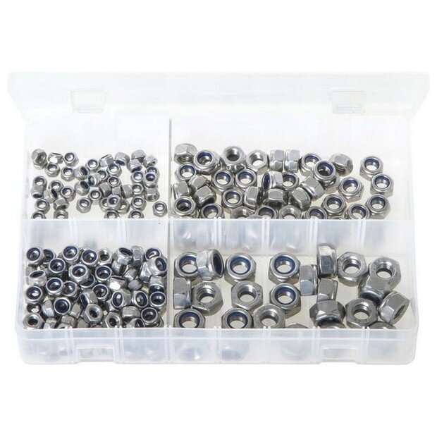Assorted Box Stainless Steel Nylon Lock Nuts – Metric – 225 Pieces
