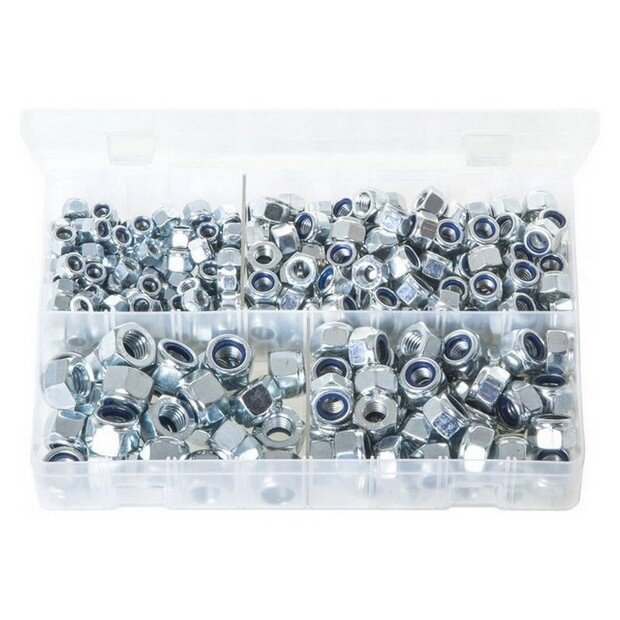 Assorted Box Nylon Lock Nuts – Metric (M6 – M12) – 300 Pieces