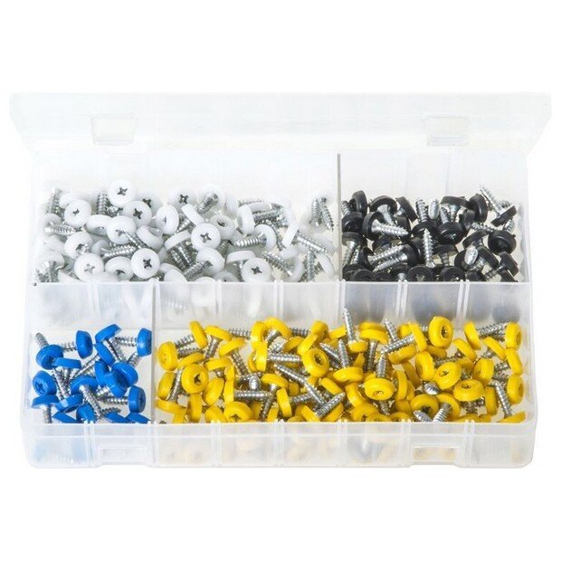 Assorted Box Number Plate Fasteners Plastic Head – POLYTOP – Short – 260 Pieces