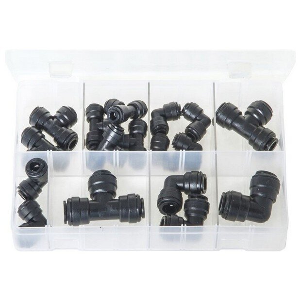 Assorted Box Quick-Fit Couplings – Elbows + Tees, Metric – 17 Pieces