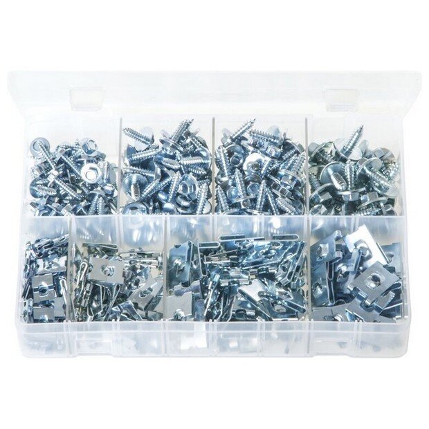 Assorted Box Sheet Metal Screws & J-Nuts – 350 Pieces