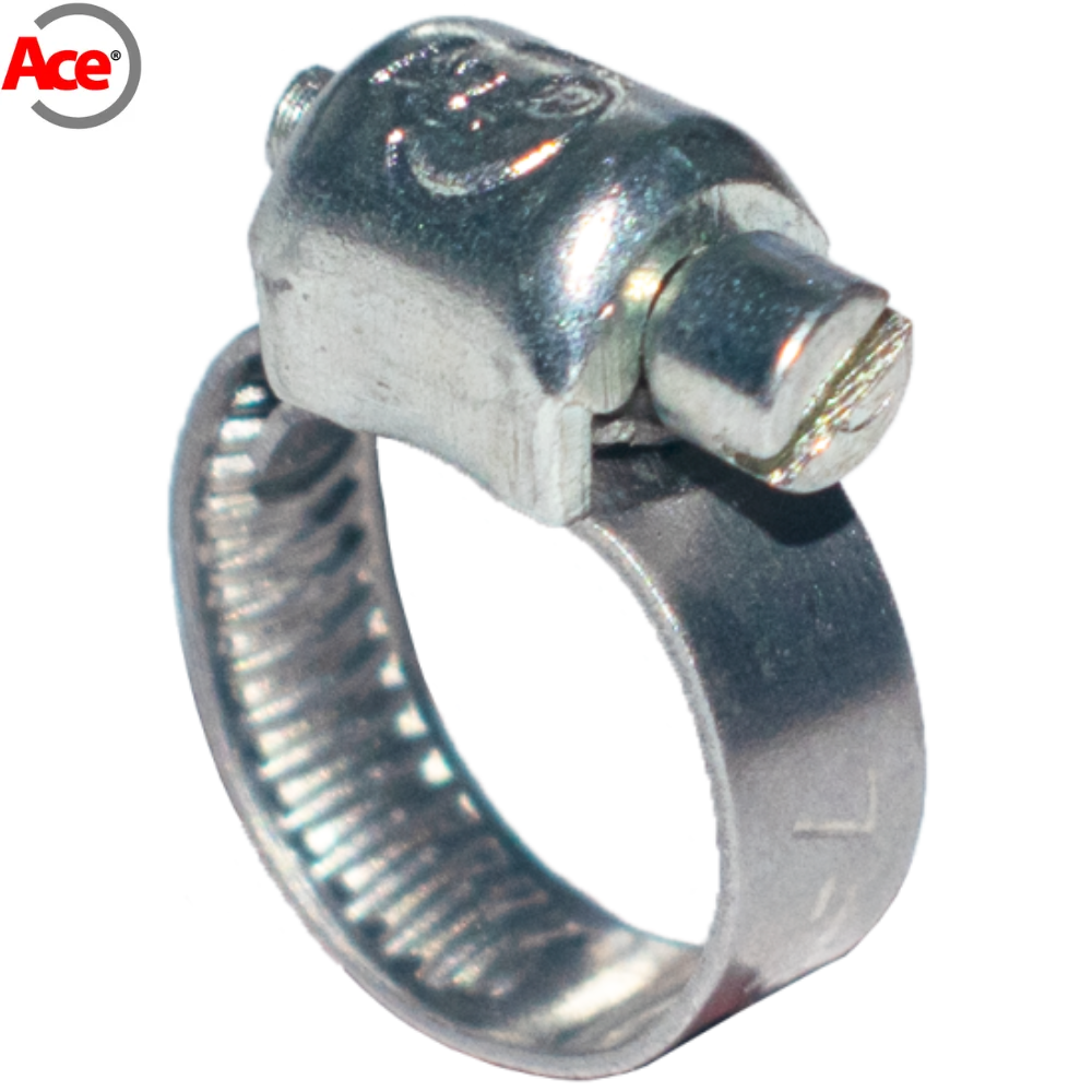 ACE mini pipe clips 7–19mm 10 pack for securing small bore hoses and tubing, strong 5mm band for tight fit.