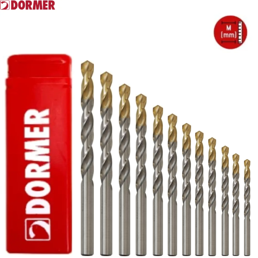 DORMER A002 HSS Tin Coated Jobber Twist Drills, Metric