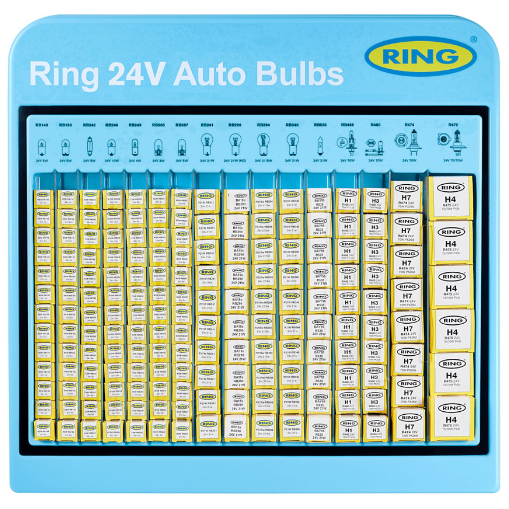RING 24V Compact Wall-Mounted Bulb Stand with 174 Single Boxed Bulbs
