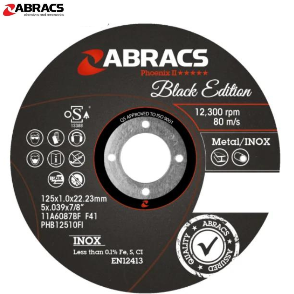 ABRACS Black Edition – Extra Thin Flat INOX Cutting Discs – 10 Pack | Choose Size