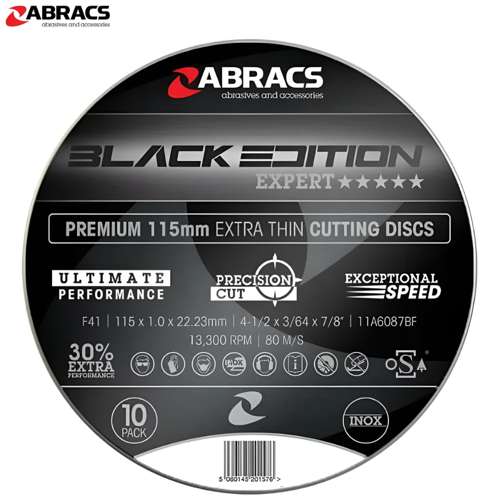 ABRACS Premium Black Edition Extra Thin Flat INOX Cutting Discs – 10 Pack