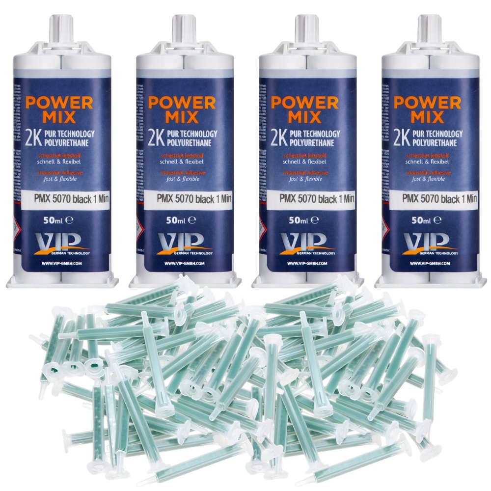 VIP Power Mix 2K Polyurethane Adhesive – Black Universal Repair Kit | 1-Minute Fast Cure