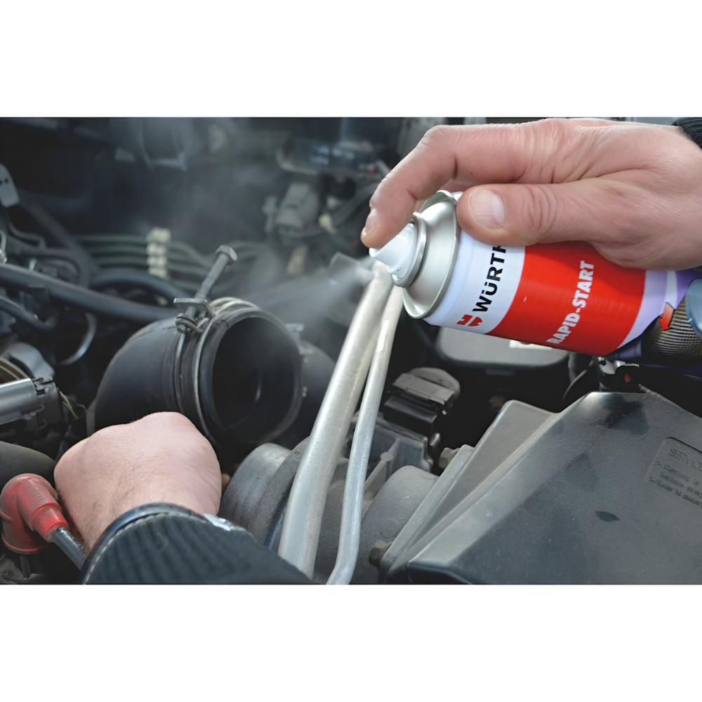 wurth-start-rapid-300ml-engine-starter-spray-usage Würth Start-Rapid 300 ml – Engine starter spray in action for cold engine assistance