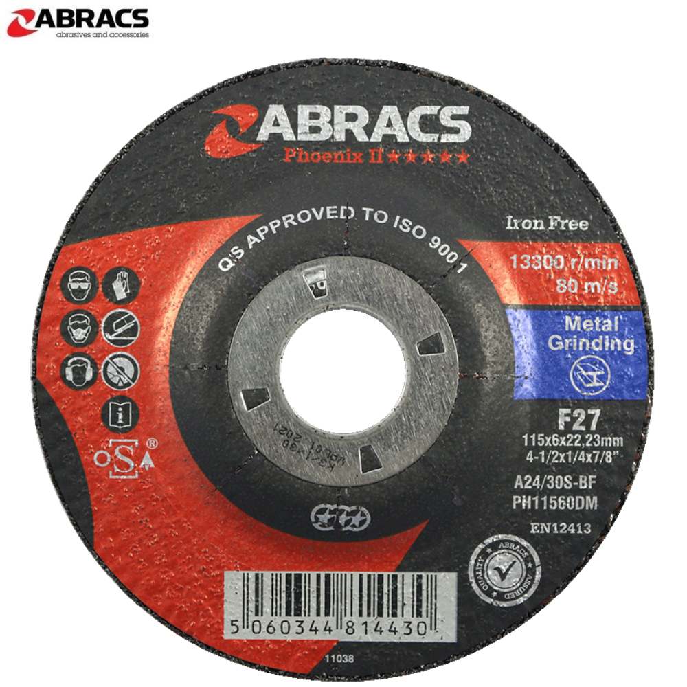 ABRACS Phoenix II Grinding Discs 115 x 6.0mm Depressed Centre – 10 Pack