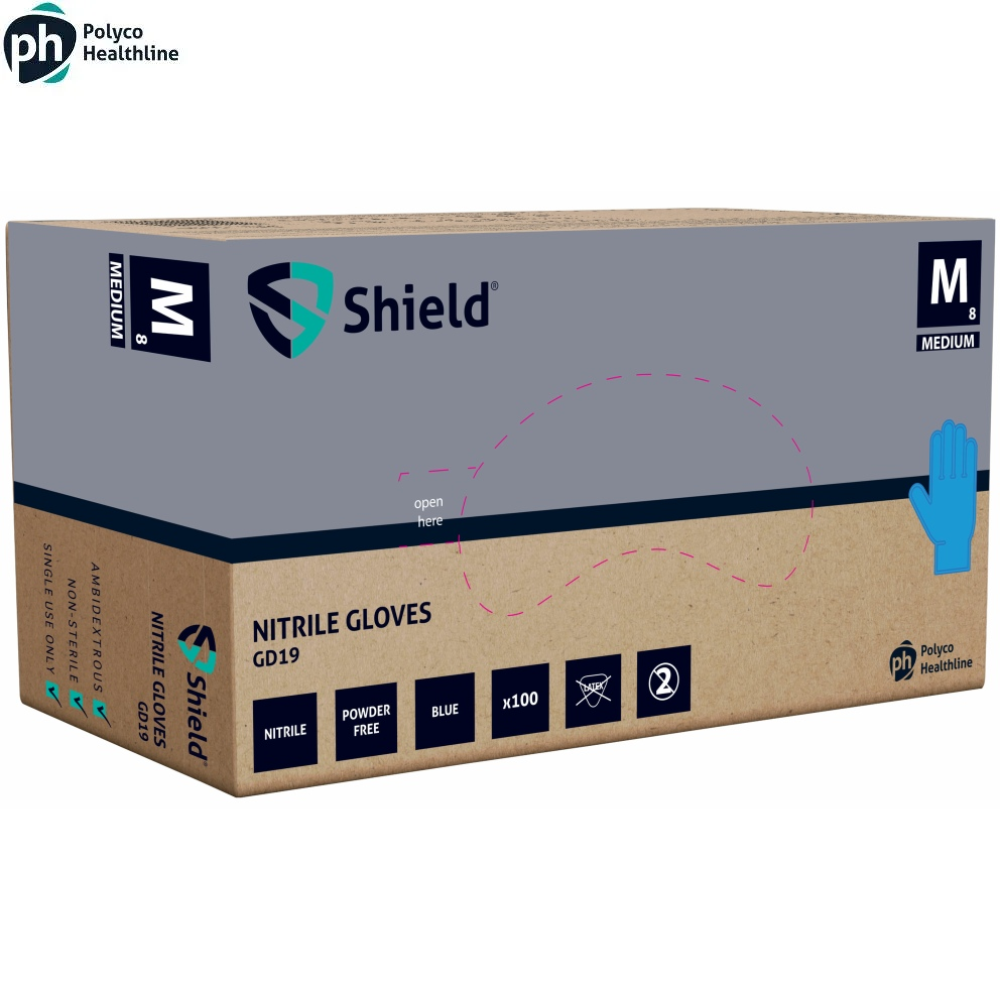 Shield Medical Powder Free Blue Nitrile Disposable Gloves – GD19 | BULK
