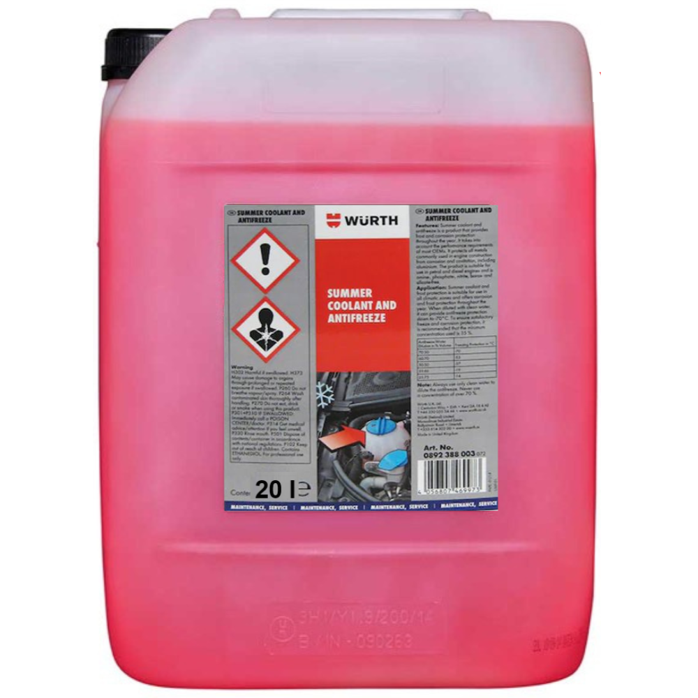 Würth Concentrated Red Antifreeze and Summer Coolant – 20 Litre