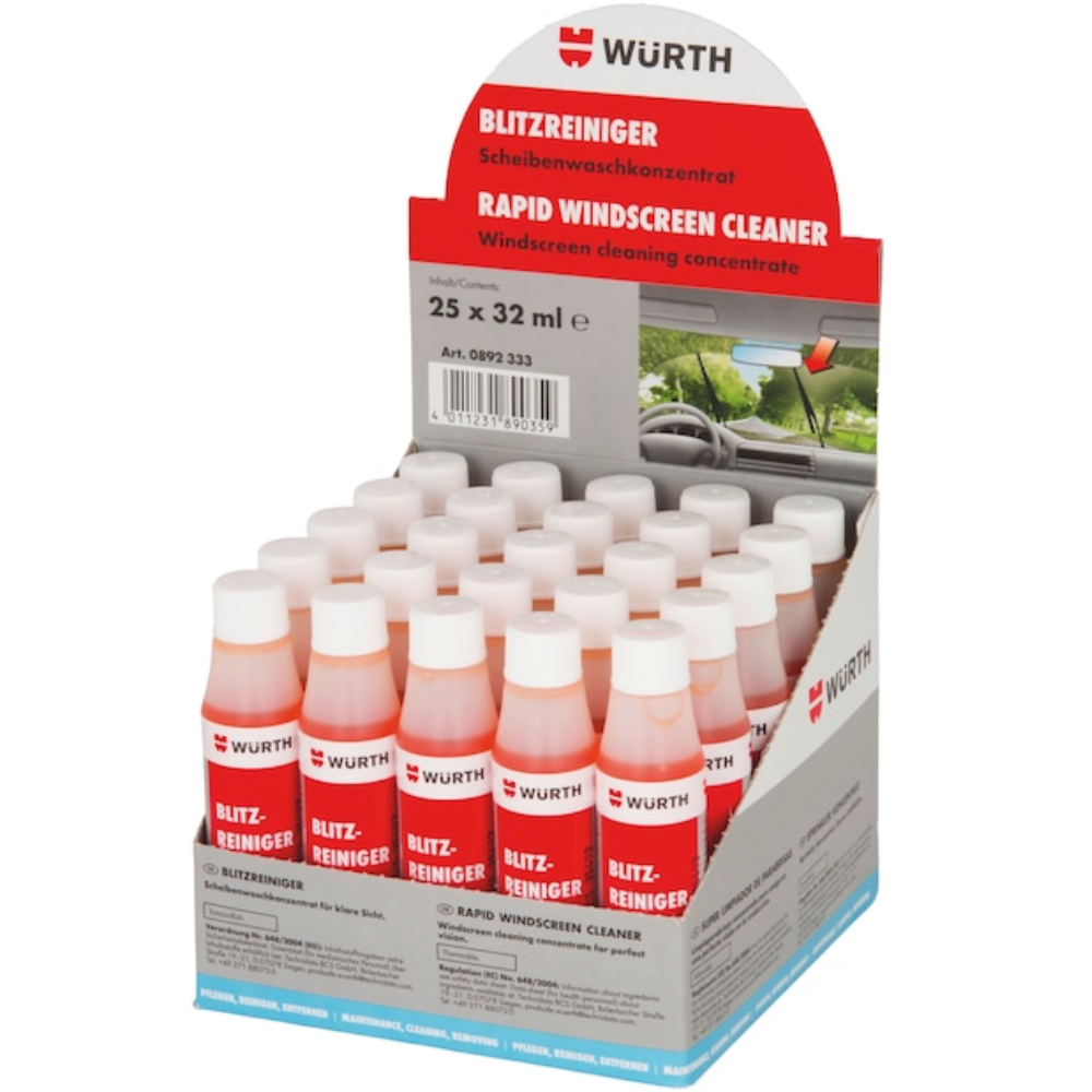 Würth Rapid Windscreen Cleaner 32 ml – 25 Pack | High-Efficiency Glass Cleaner