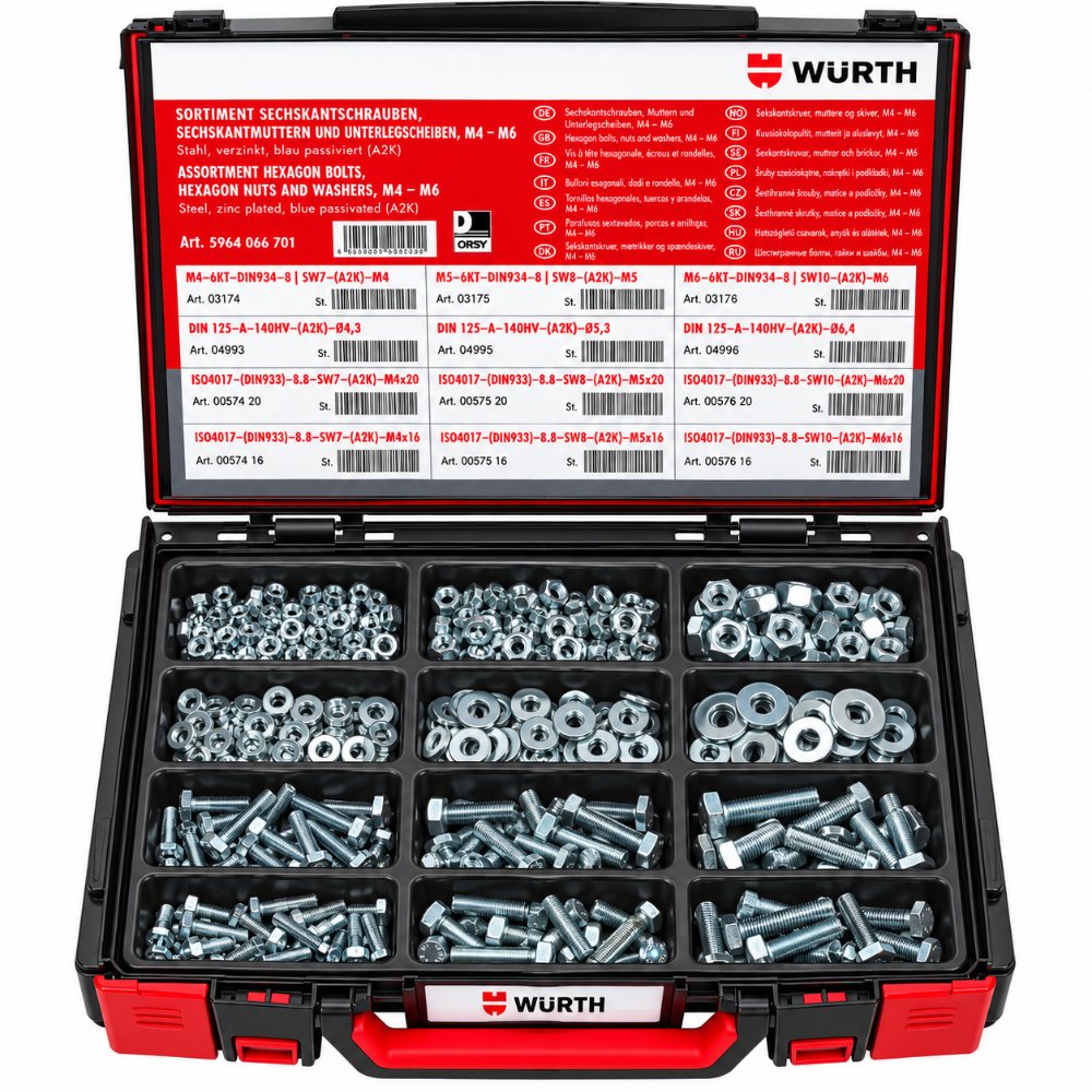 Würth ORSY® Fastener Assortment – 2400-Piece Zinc-Plated Kit