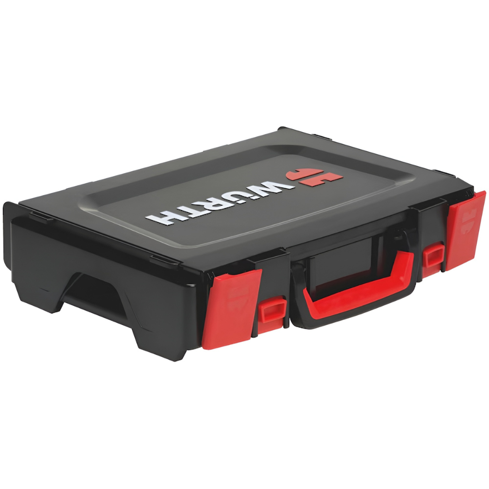 wurth-orsy-system-box-4-4-1-open-clips-angled Würth Orsy System Box 4.4.1 open with clips flipped – shows flexible storage for small tools and consumables, black ABS