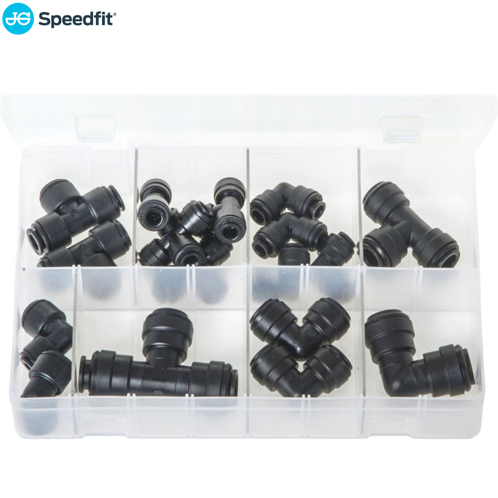 JG Speedfit Push-Fit Couplings Box – Elbows & Tees, Metric, 17 Piece