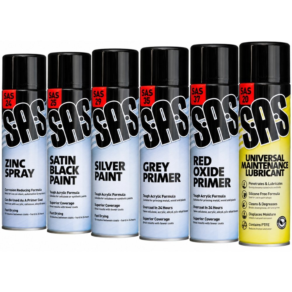 SAS Spray Paint Aerosols Assorted – 6 Pack (500ml Each)