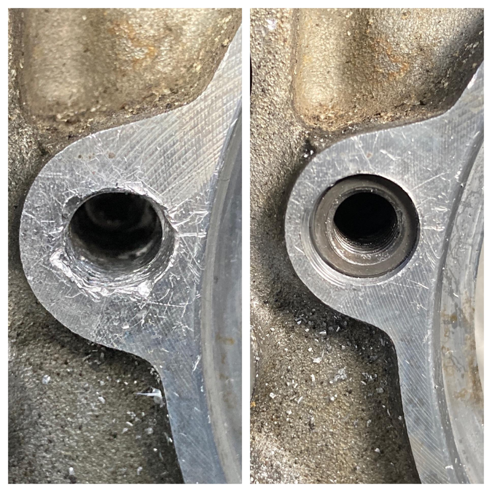 time sert inserted into thermostat housing for thread repair