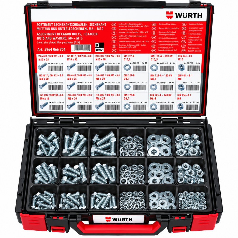 Würth ORSY® Industrial Fastener Assortment – 890-Piece Zinc-Plated Kit